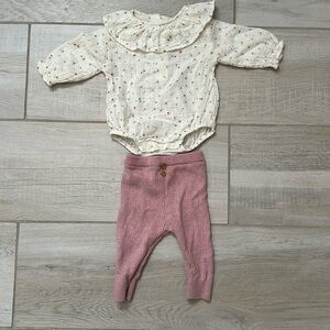 Zara Floral long sleeve romper w/knit pants set for 1-3months